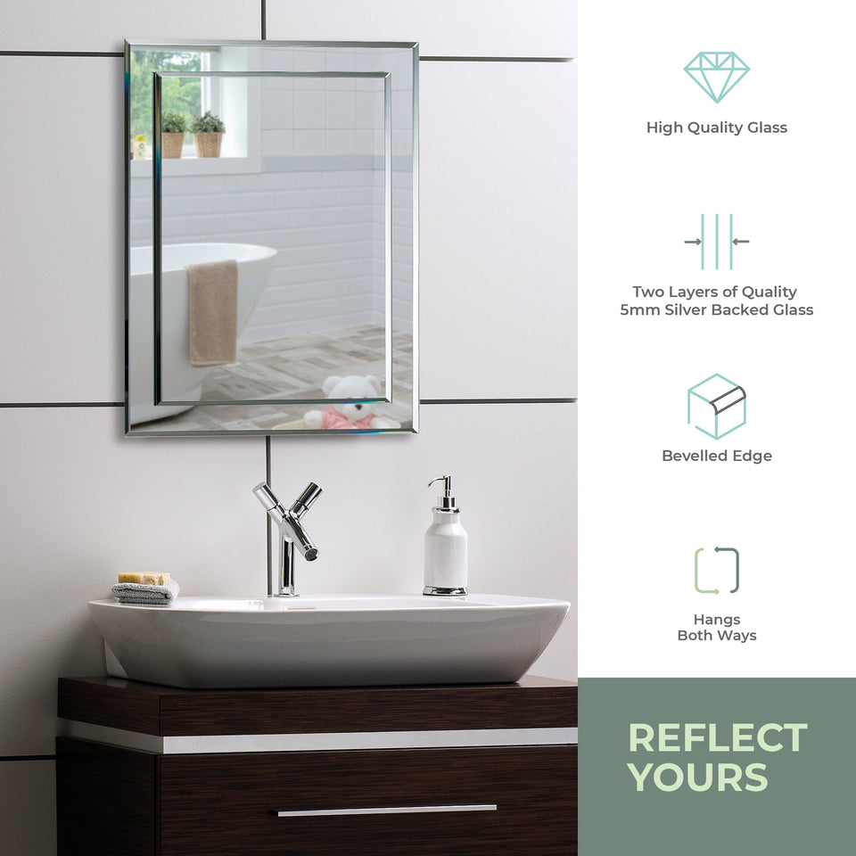 Copy of Lynne Rectangular Wall Plain Bathroom Mirror 2 Sizes: Sizes-50Hx40Wcm and 70Hx50Wcm