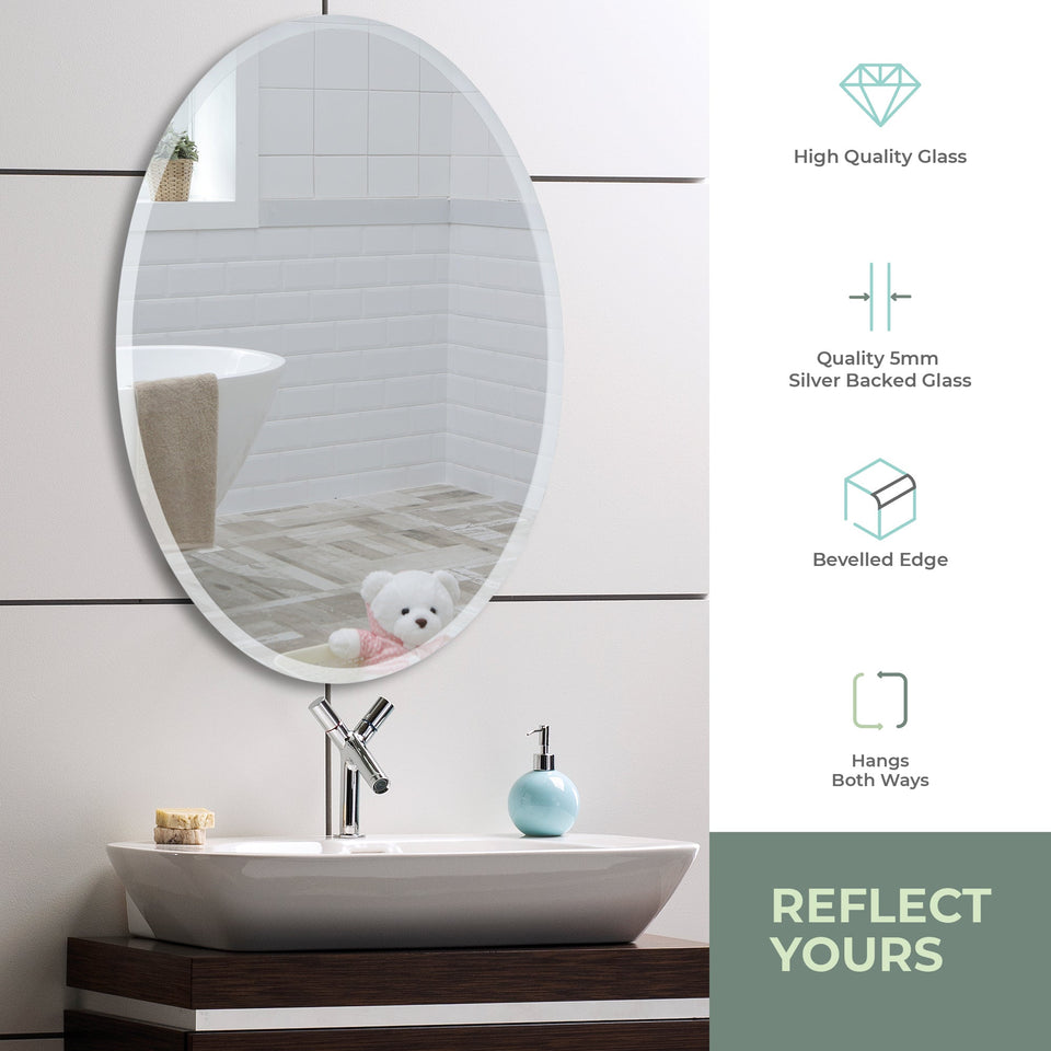 Copy of Diana Modern Oval Bathroom Wall Mirror 2 Sizes 50Hx40Wcm and 70Hx50Wcm