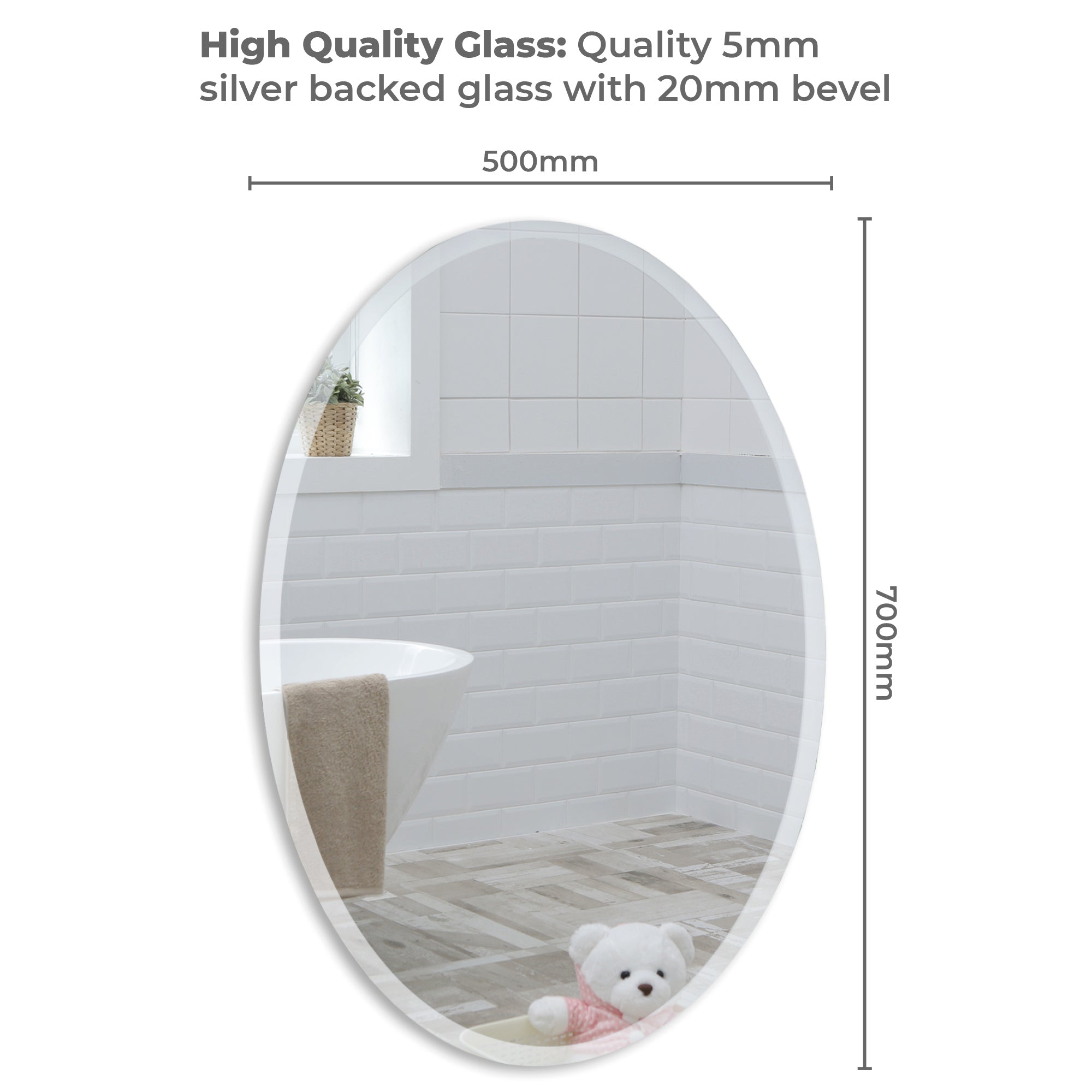 Copy of Diana Modern Oval Bathroom Wall Mirror 2 Sizes 50Hx40Wcm and 70Hx50Wcm