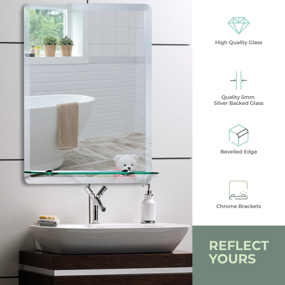 Copy of Bonita Rectangular Bathroom Wall Mirror with Shelf 3 Sizes: Sizes 50Hx40Wcm and 60Hx45Wcm and 70Hx50Wcm