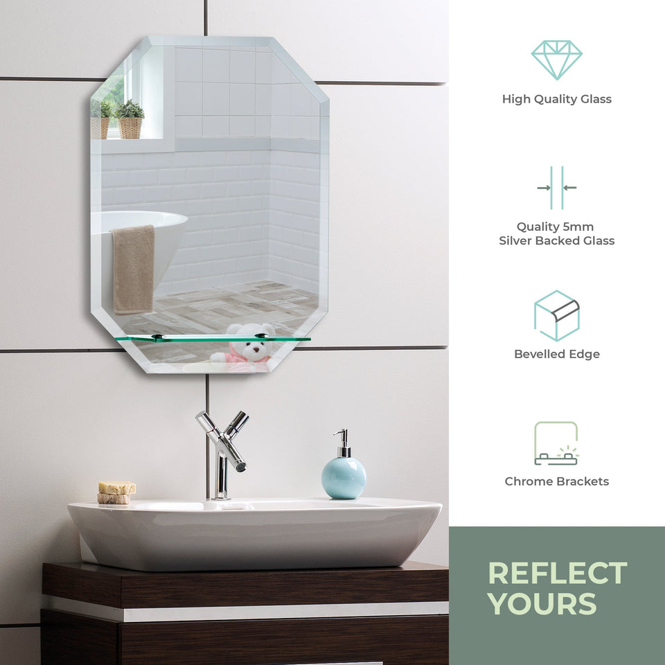 Copy of Fayre Octagonal Bathroom Wall Mirror with Shelf 60Hx45Wcm