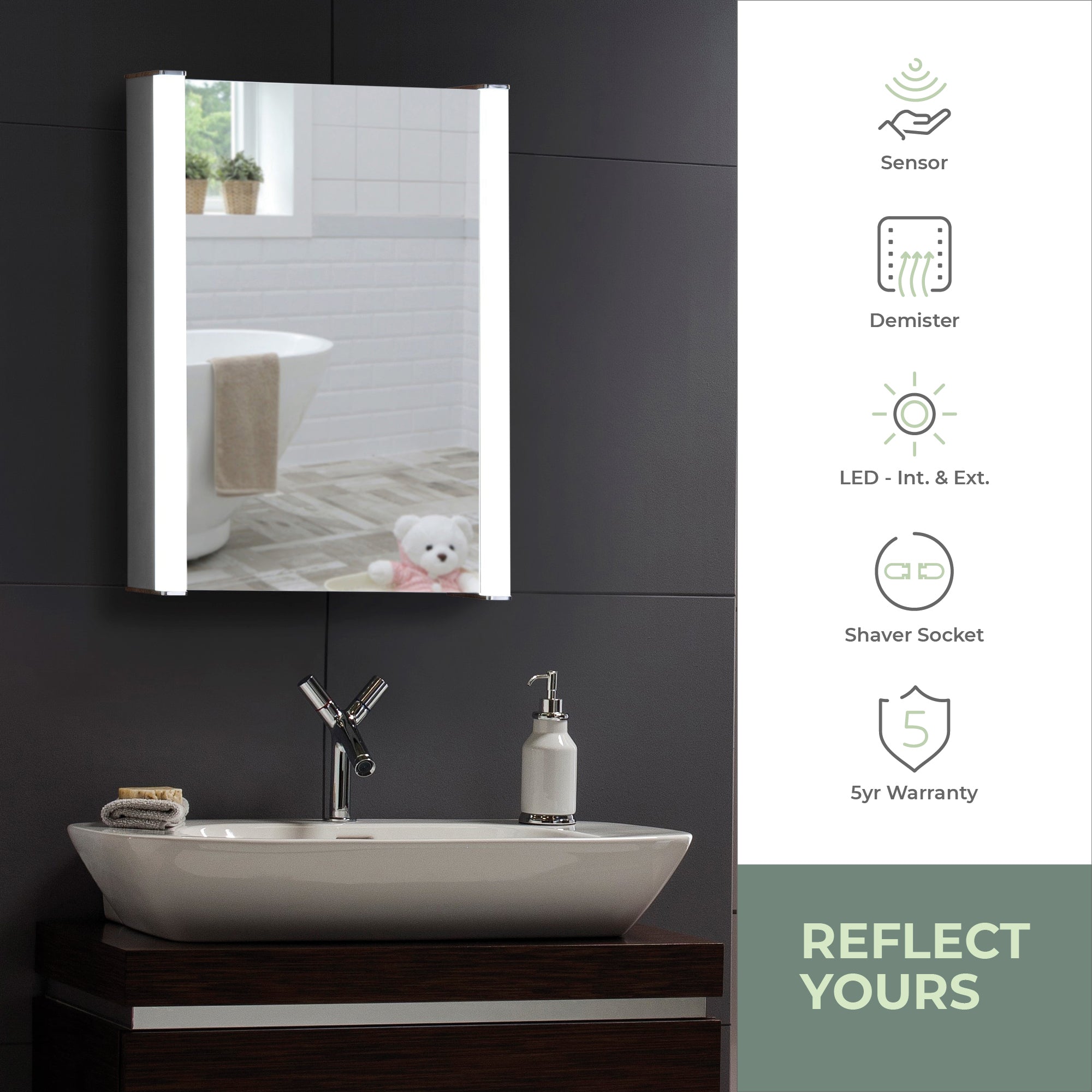 QuasarLED Illuminated Bathroom Mirror Cabinet CABM11: Size-70Hx50Wx16Dcm