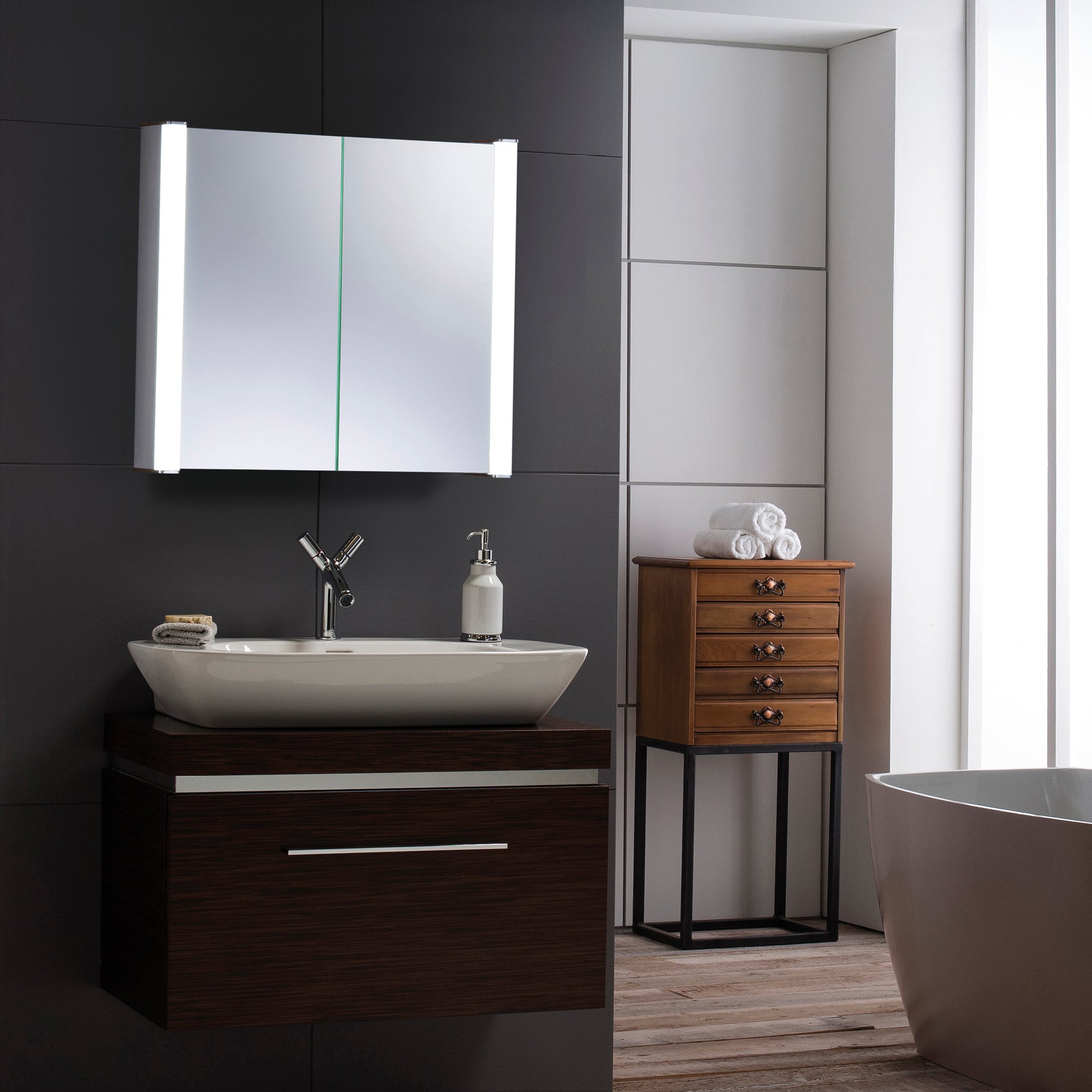 Quasar LED Illuminated Bathroom Mirror Cabinet CABM12 Size-60Hx65Wx16Dcm