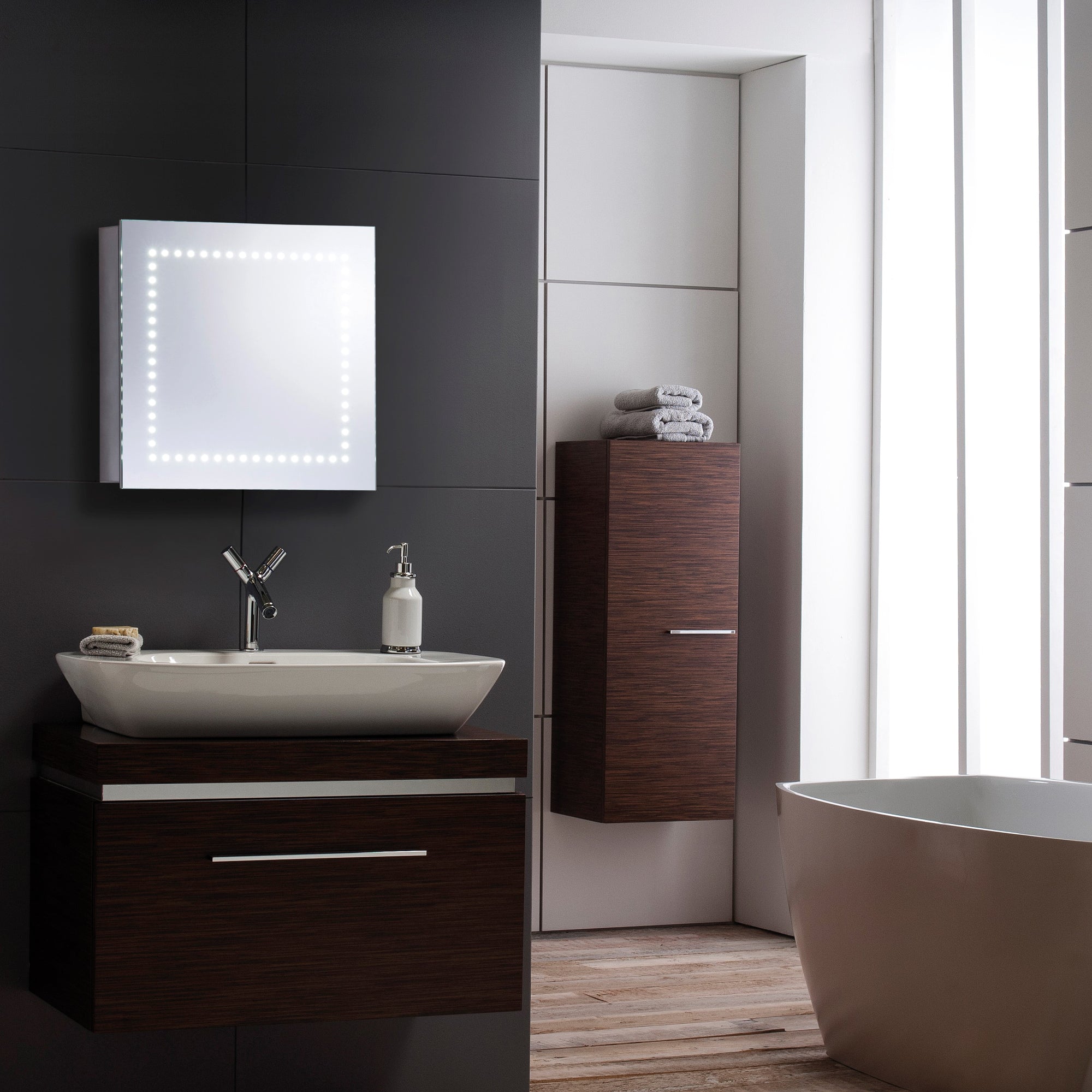 Pallas LED Illuminated Bathroom Mirror Cabinet CABM18 Size 50Hx50Wx15Dcm