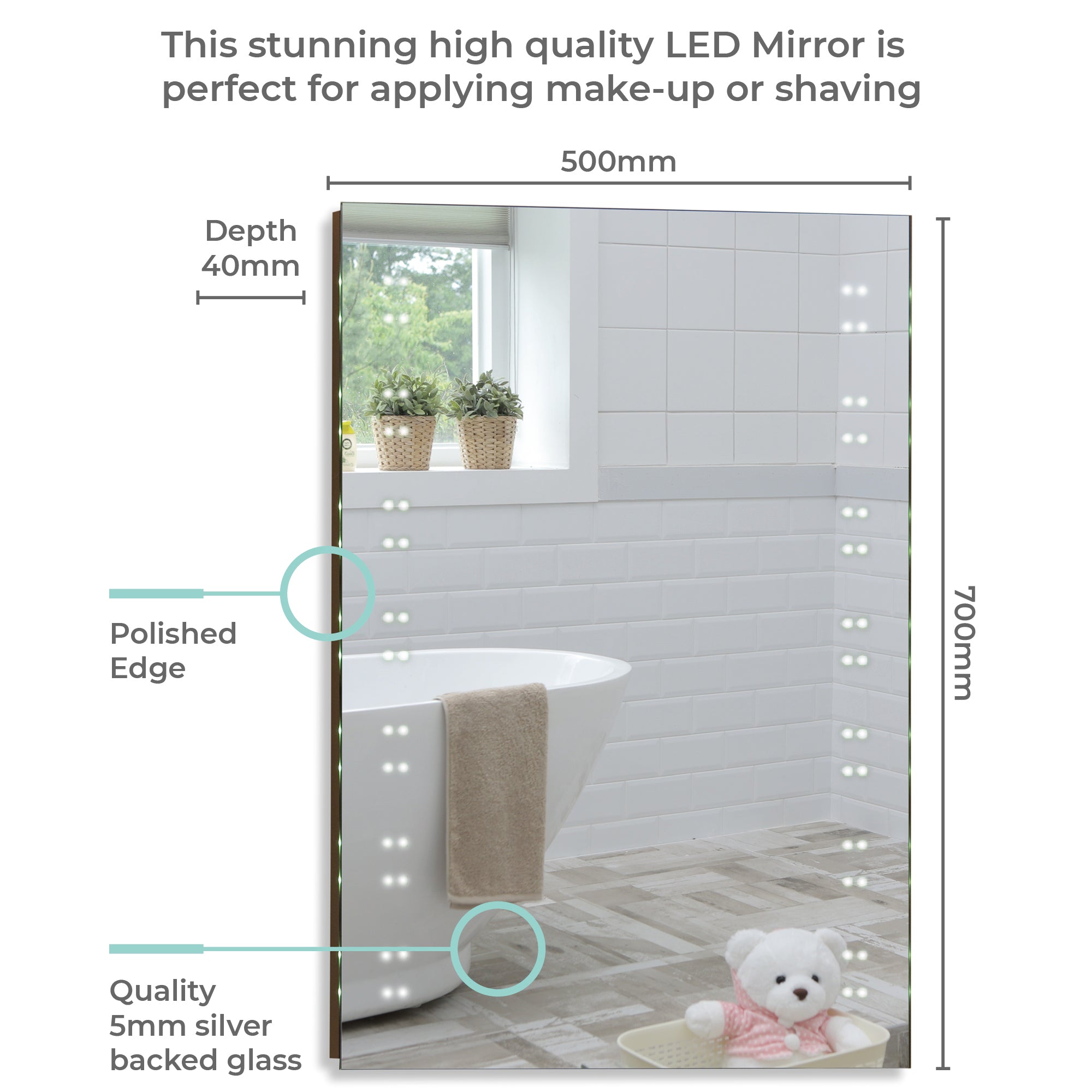 Libra Beautiful LED Bathroom Mirror  Size-70Hx50Wcm LED02
