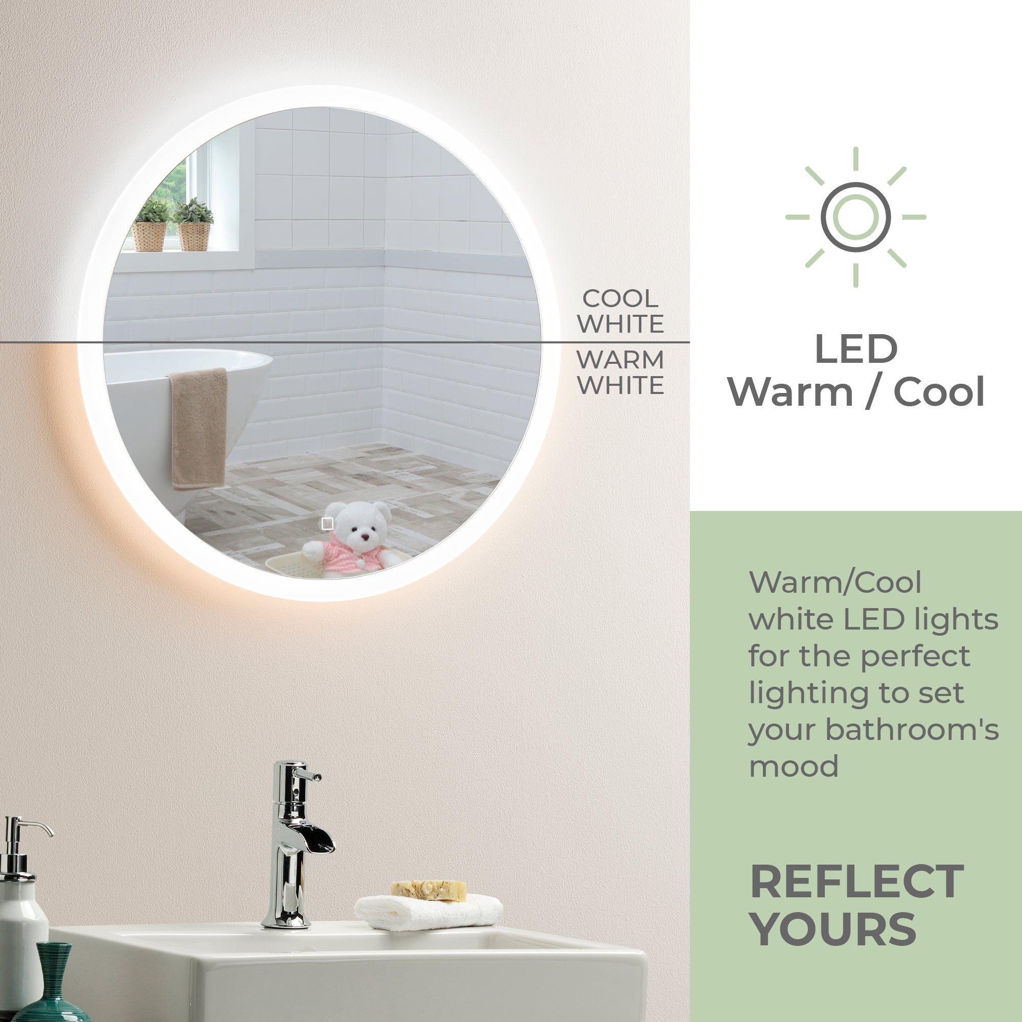 Ara LED Illuminated Bathroom Wall Mirror Warm/Cold LED's: Size-60HX60WX5.5Dcm LED43